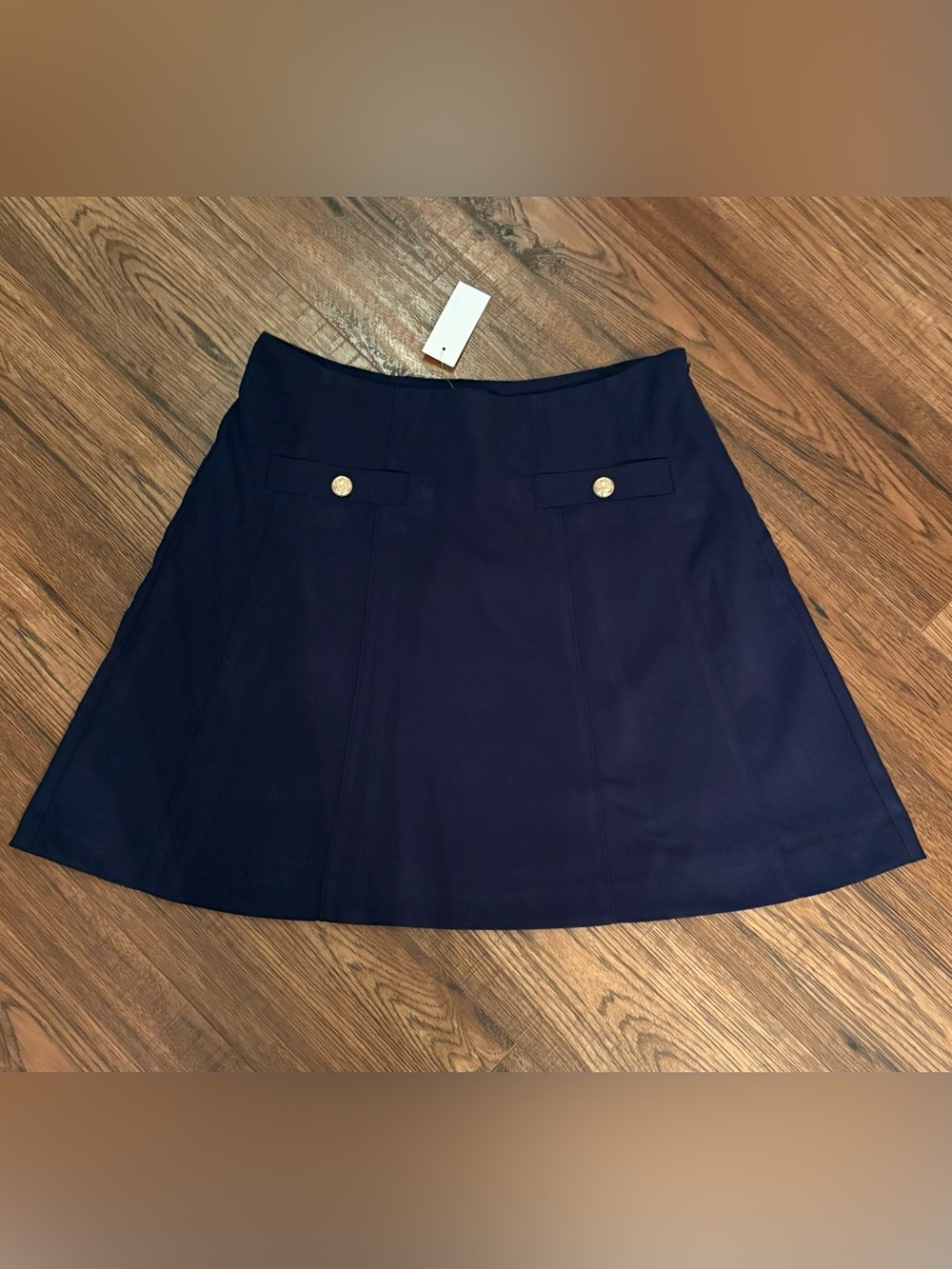 NWT LOFT Navy A-Line Skirt with Gold Button Detail Size 6
